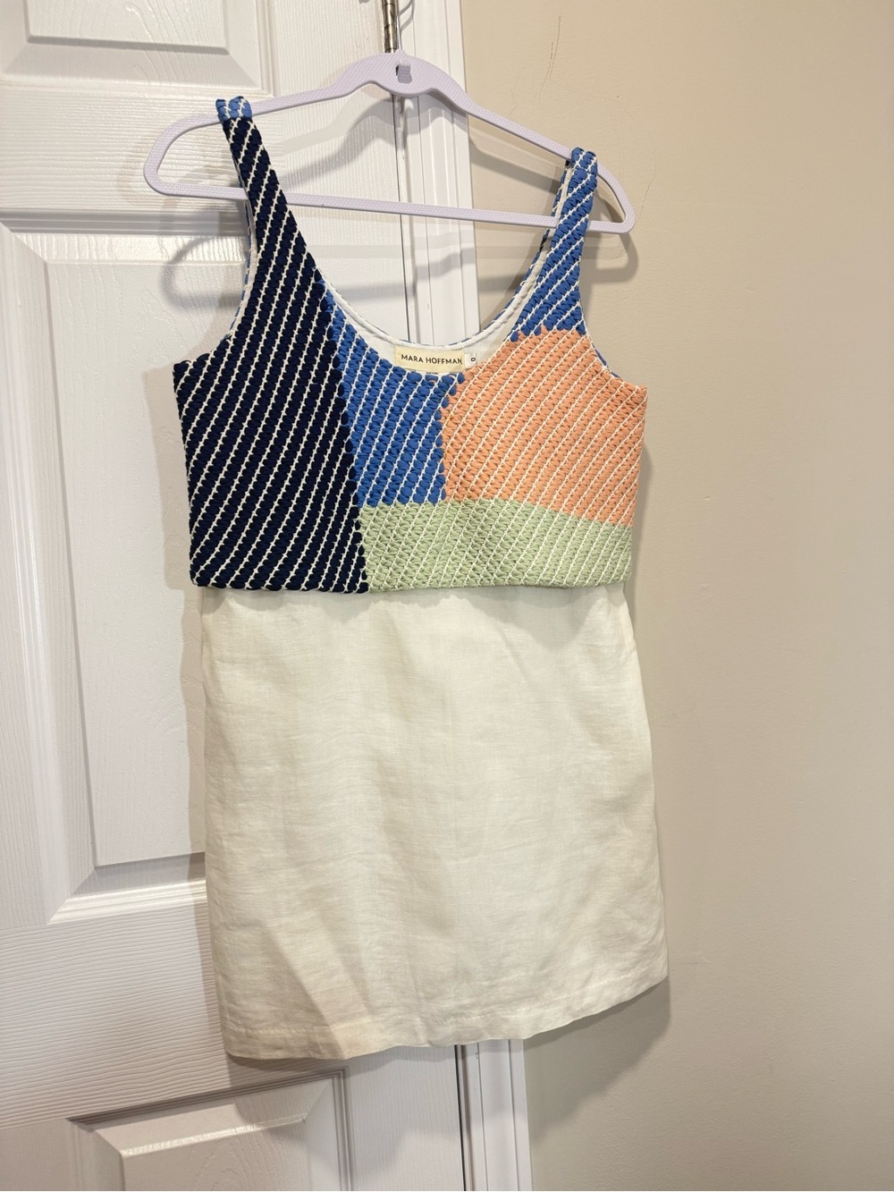 Mara Hoffman Linen Tank Top 0 Colorblock Textured Bodice Organic Linen